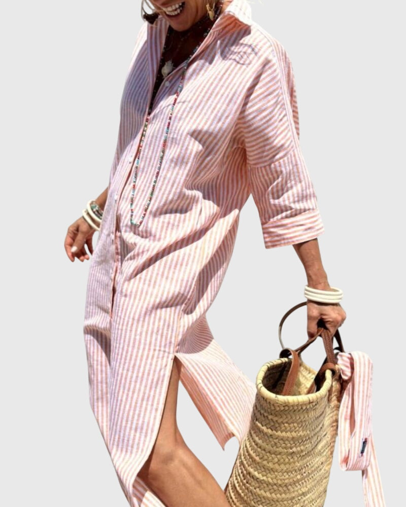 Ellen | Women's Classic Striped Midi Dress, Relaxed Fit Lightweight Day Dress