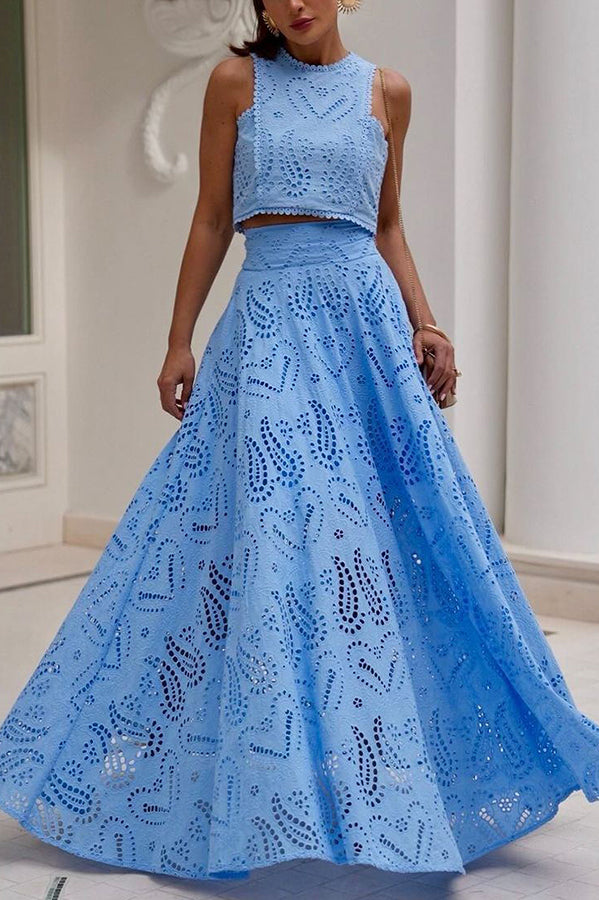 Larissa | Women's Two-Piece Skirt Set, Embroidered Crop Top and High-Waist Maxi Skirt