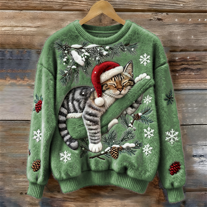 Olivia | Women's Plush Cat Christmas Sweater, Cozy Festive Winter Knit Sweater