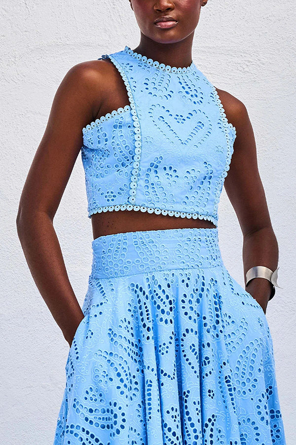 Larissa | Women's Two-Piece Skirt Set, Embroidered Crop Top and High-Waist Maxi Skirt