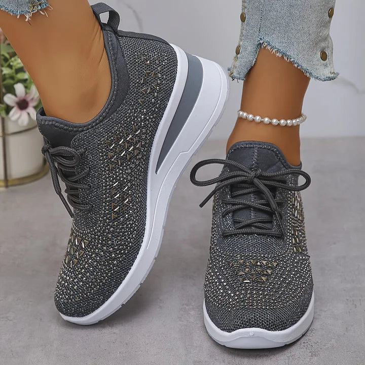 Bonnie | Women's Breathable Mesh Sneakers, Rhinestone Cushioned Comfort Shoes with Arch Support