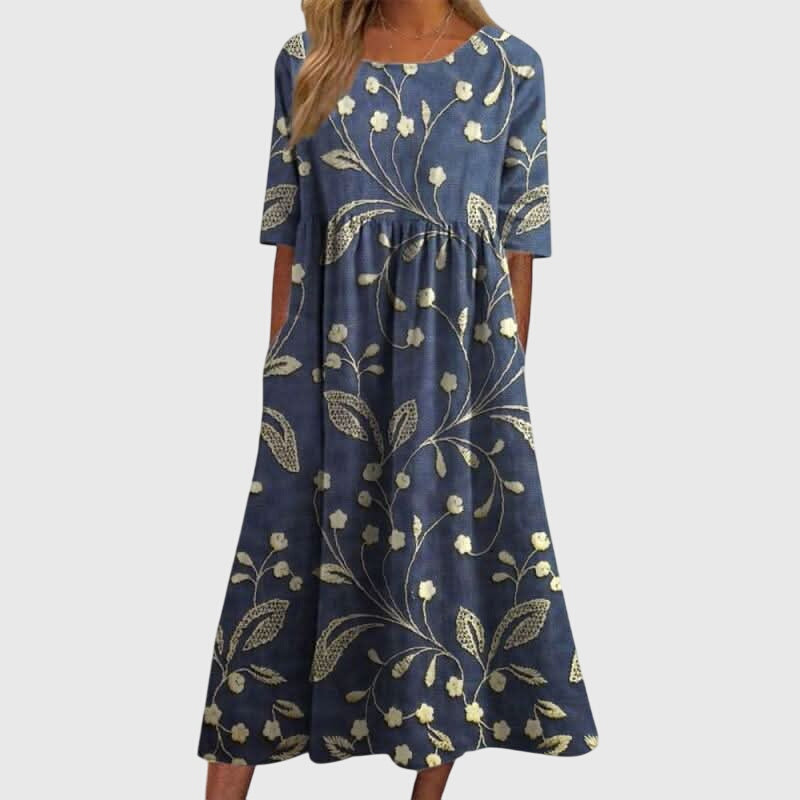 Djala | Women's Embroidered Flowy Dress, Relaxed Fit Casual Summer Dress