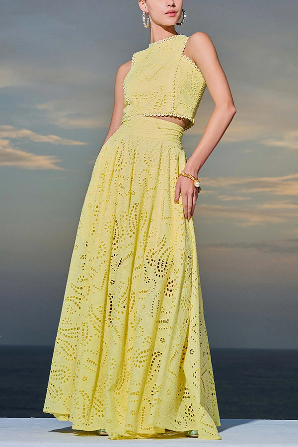 Larissa | Women's Two-Piece Skirt Set, Embroidered Crop Top and High-Waist Maxi Skirt
