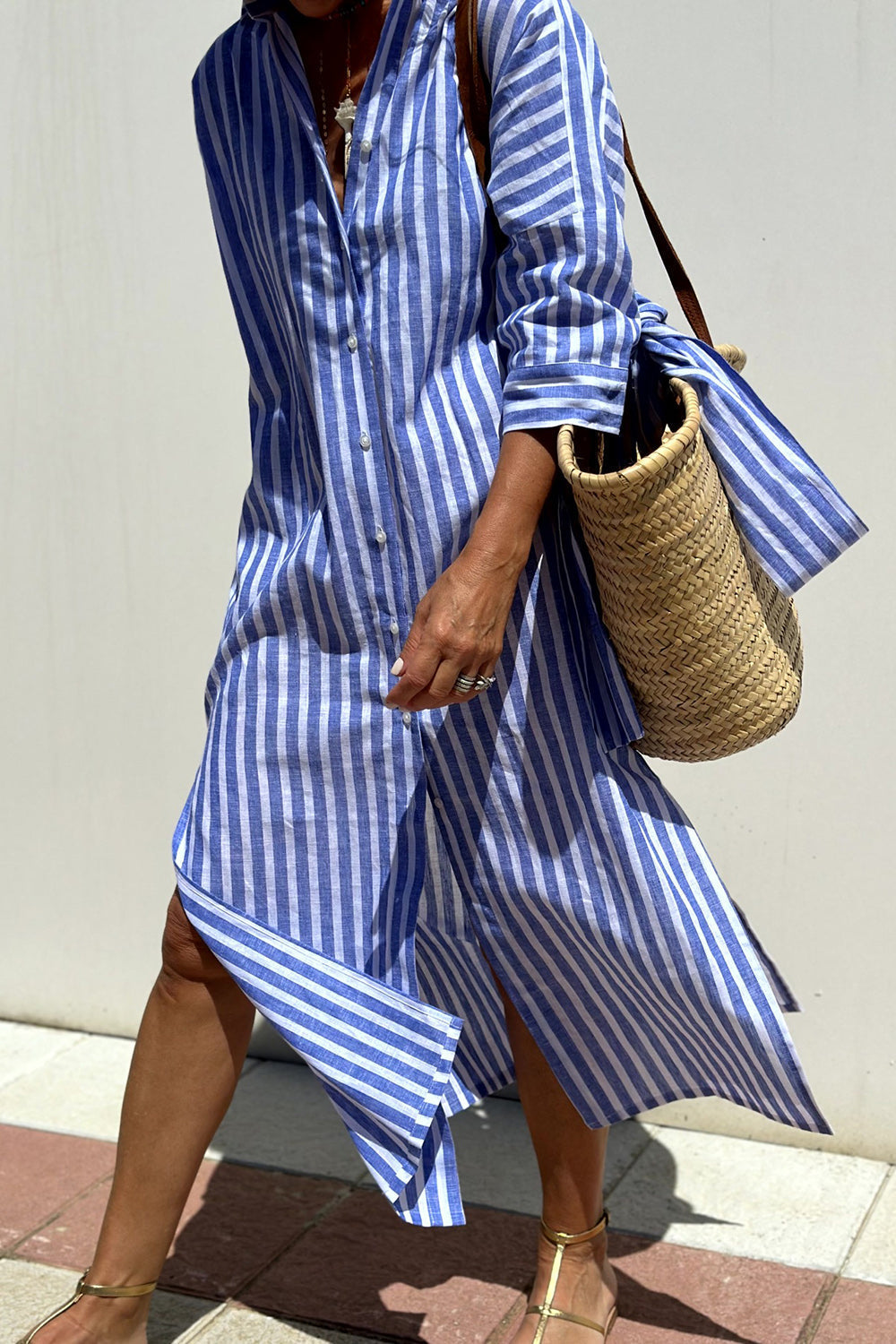 Sophia | Women's Striped Shirt Dress, V-Neck Relaxed Dress for Beach and City