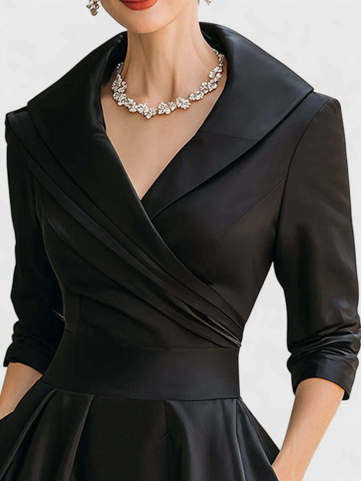 Zyrah | Women's Fitted A-Line Midi Dress, Cocktail Dress with Pockets for Weddings