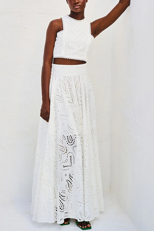 Larissa | Women's Two-Piece Skirt Set, Embroidered Crop Top and High-Waist Maxi Skirt