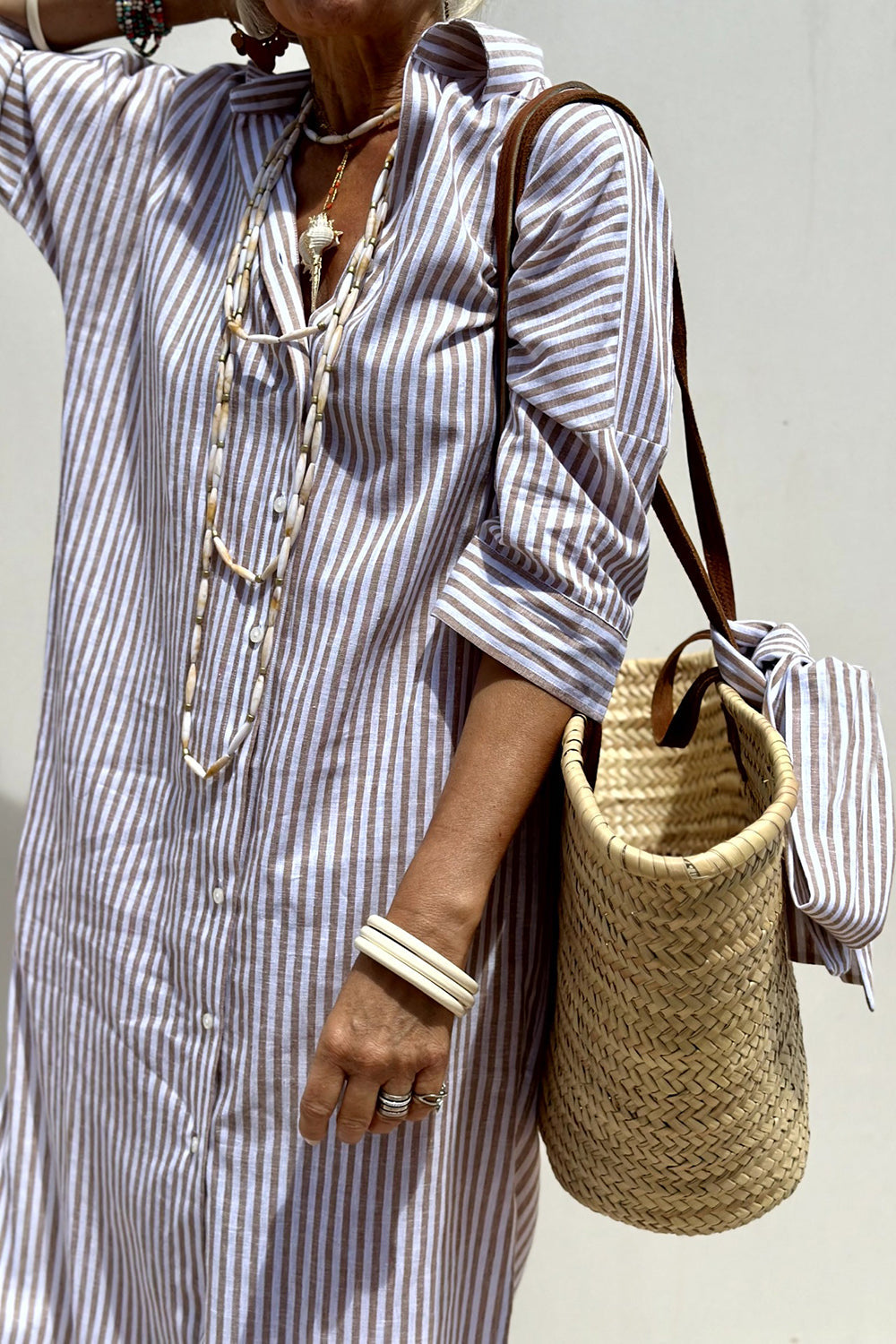 Sophia | Women's Striped Shirt Dress, V-Neck Relaxed Dress for Beach and City