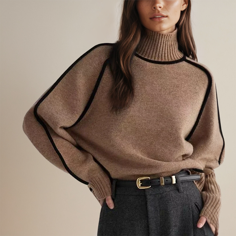 Malia | Women's Turtleneck Knit Sweater, Warm Relaxed Fit Winter Jumper