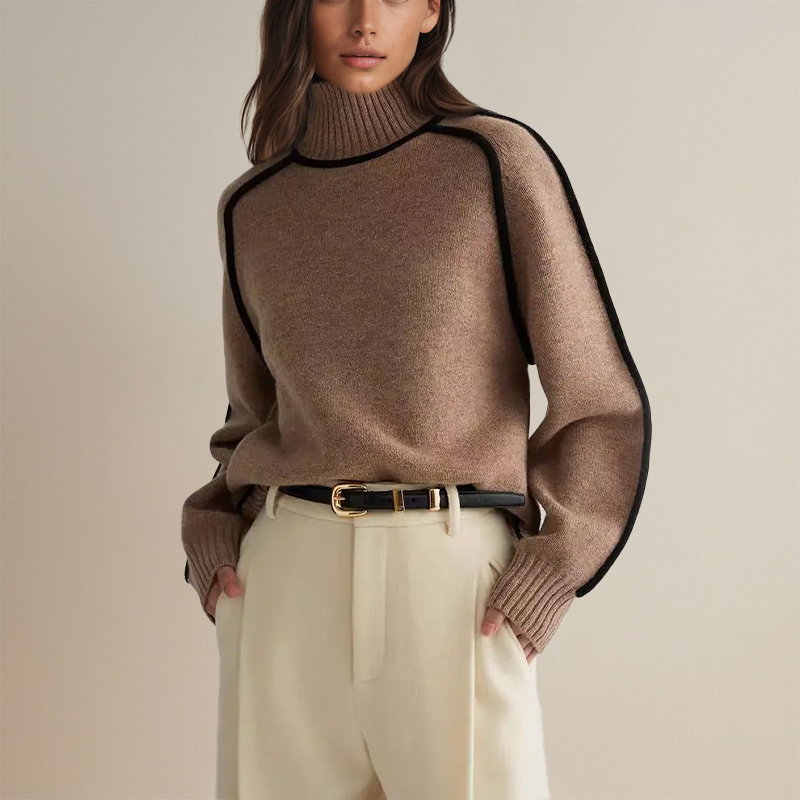 Malia | Women's Turtleneck Knit Sweater, Warm Relaxed Fit Winter Jumper