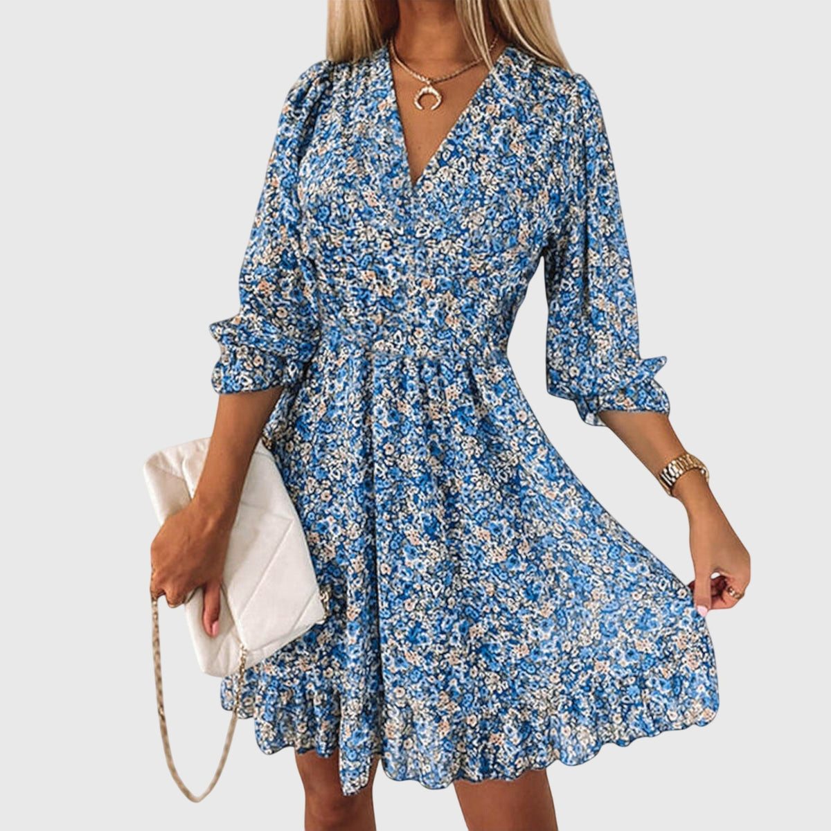 Elisa | Women's Floral Puff Sleeve Mini Dress, Lightweight Summer Dress