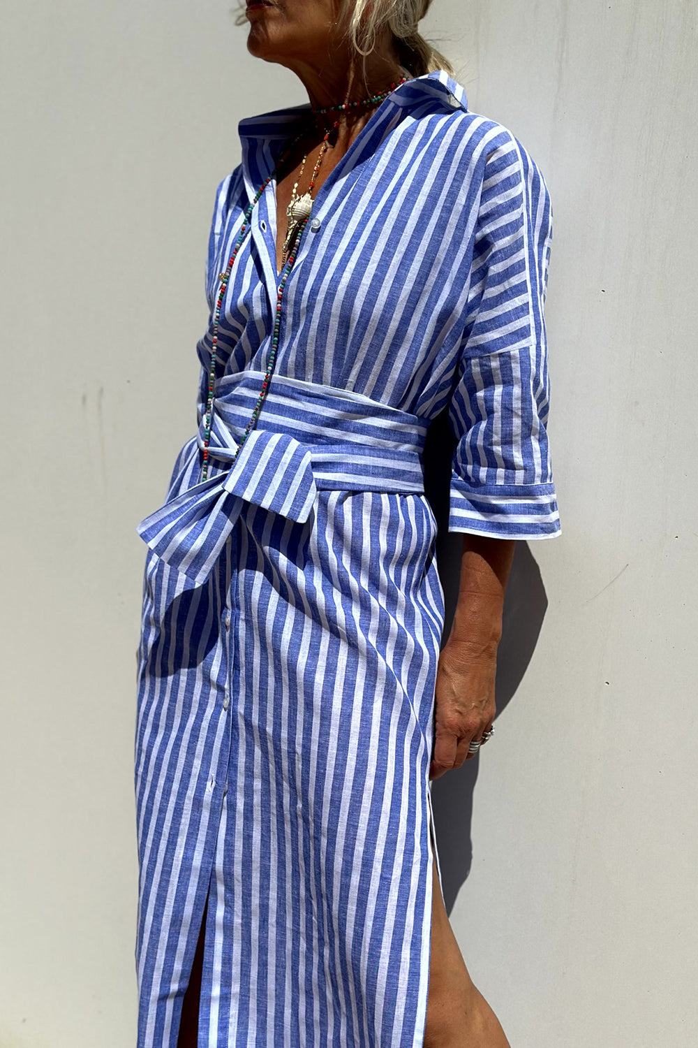 Sophia | Women's Striped Shirt Dress, V-Neck Relaxed Dress for Beach and City