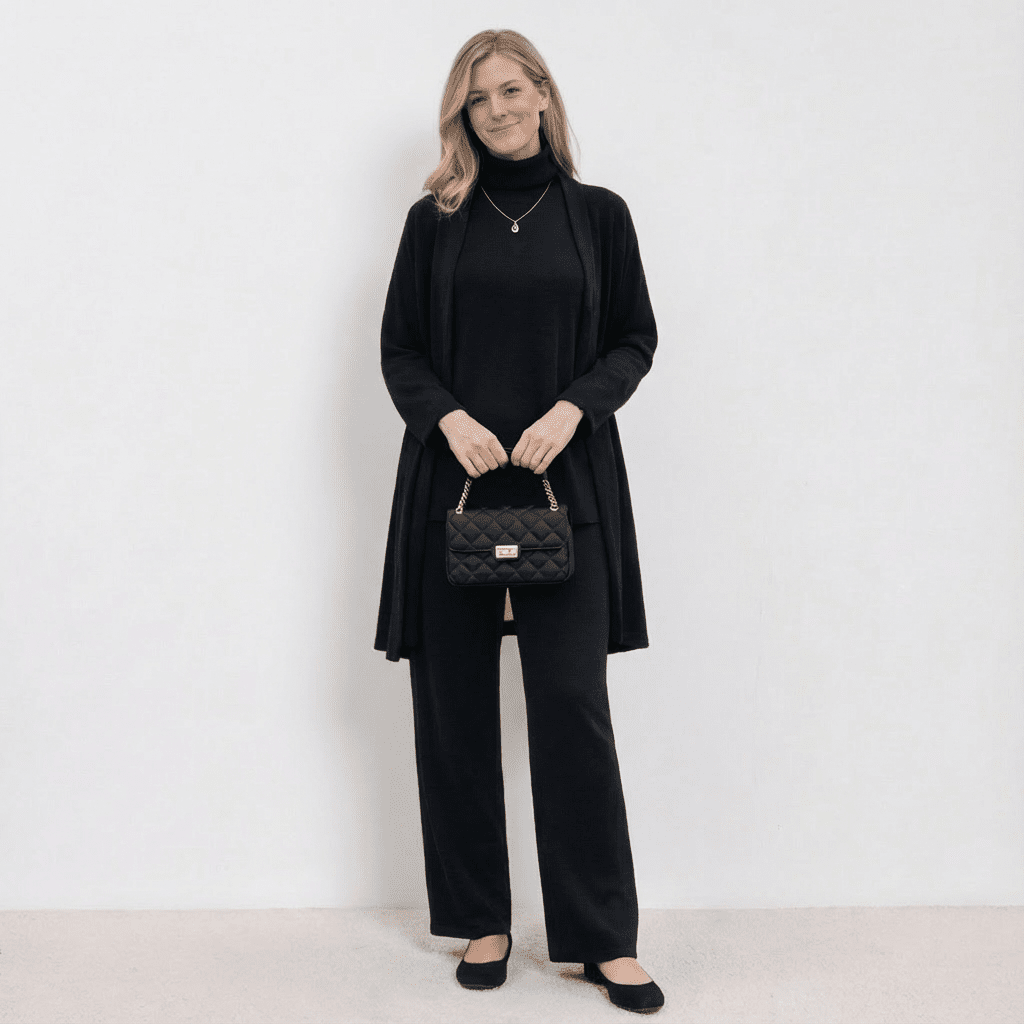 Barbara | Women's Wool Blend Knit Three-Piece Set, Cardigan Top and Trousers Co-Ord