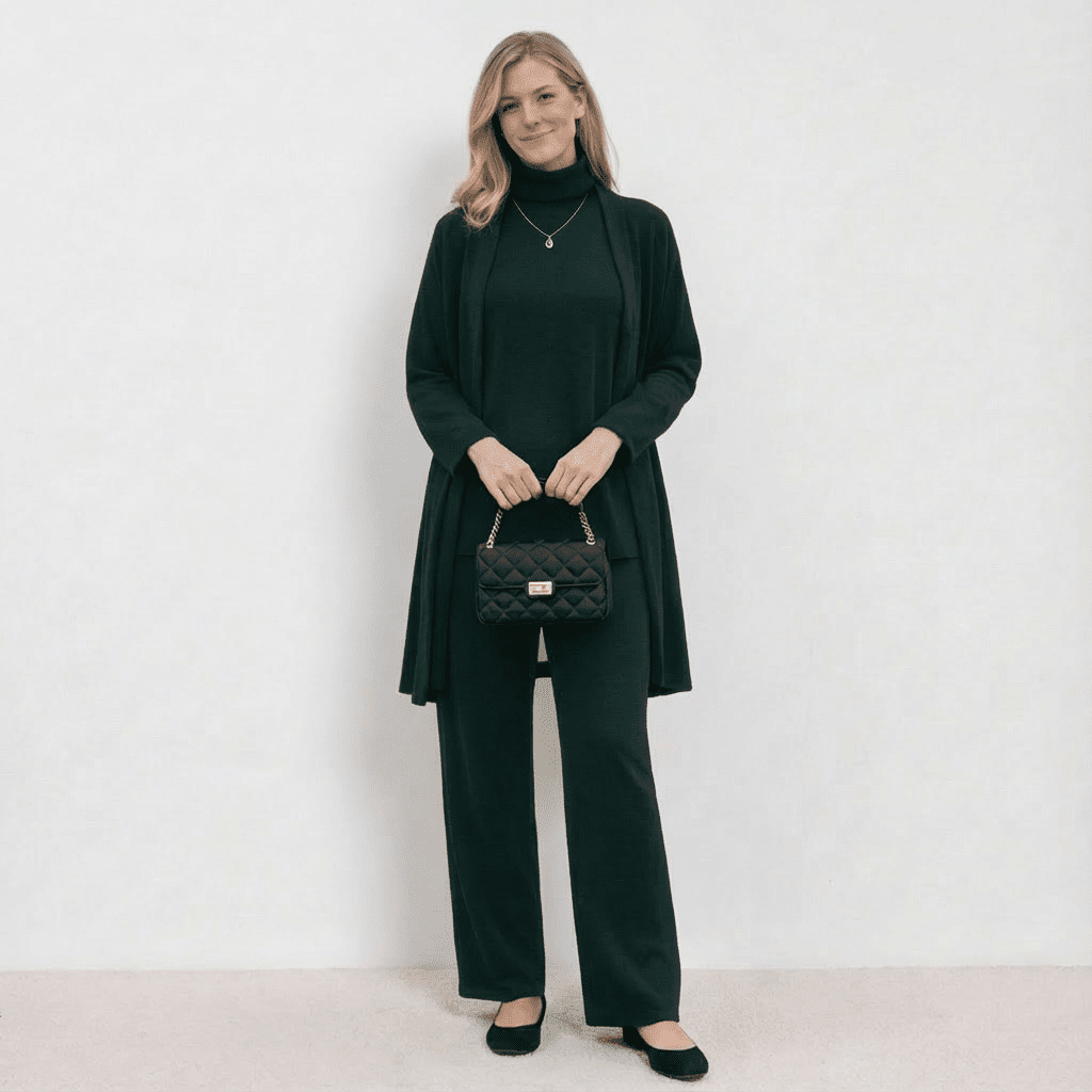 Barbara | Women's Wool Blend Knit Three-Piece Set, Cardigan Top and Trousers Co-Ord
