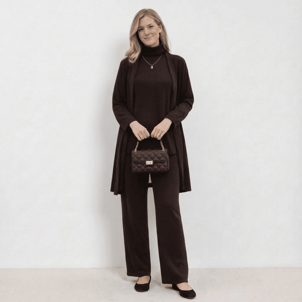 Barbara | Women's Wool Blend Knit Three-Piece Set, Cardigan Top and Trousers Co-Ord