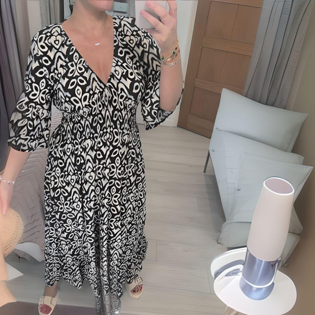 Luciana | Women's V-Neck Maxi Dress, 3/4 Sleeve Flowy Dress with Pockets