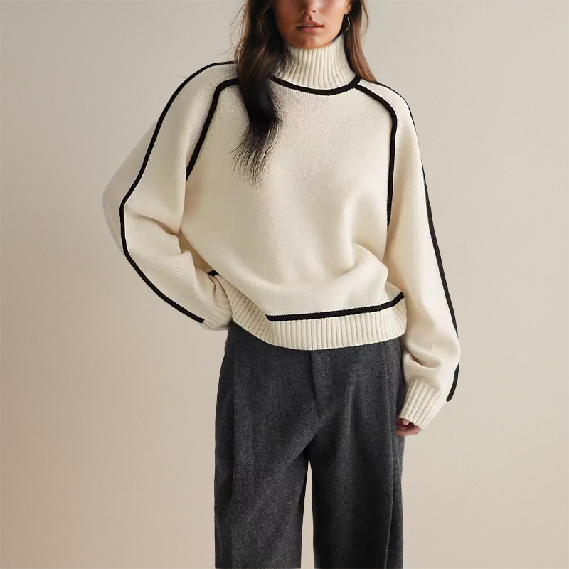 Malia | Women's Turtleneck Knit Sweater, Warm Relaxed Fit Winter Jumper