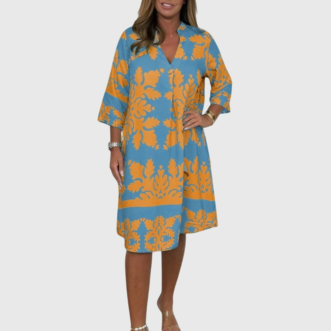 Daisy | Women's V-Neck Patterned Mini Dress, Elegant Spring Dress for Work or Leisure