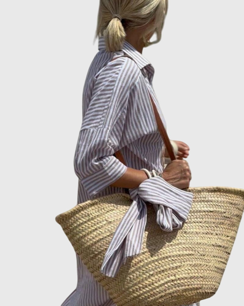 Ellen | Women's Classic Striped Midi Dress, Relaxed Fit Lightweight Day Dress