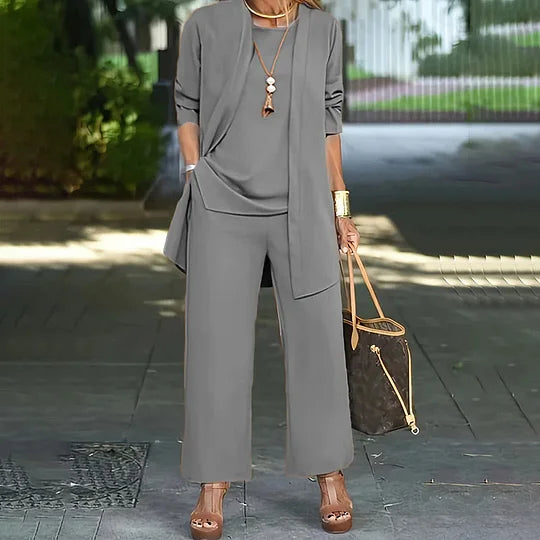 Laney | Women's Three-Piece Set, Coordinated Top Cardigan and Wide-Leg Trousers Outfit