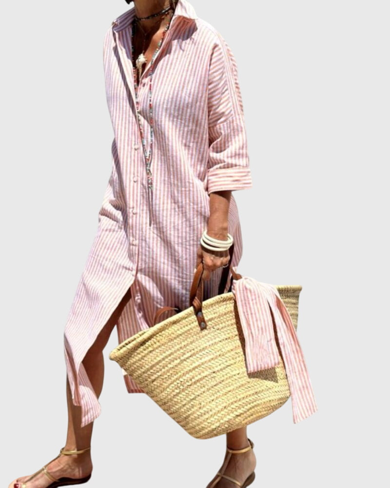 Ellen | Women's Classic Striped Midi Dress, Relaxed Fit Lightweight Day Dress