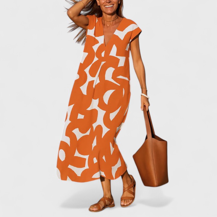 Valery | Women's V-Neck Midi Dress, Lightweight Printed Flowy Dress