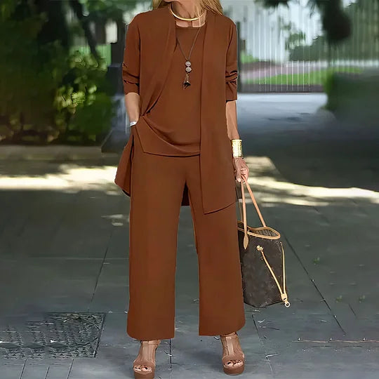 Laney | Women's Three-Piece Set, Coordinated Top Cardigan and Wide-Leg Trousers Outfit