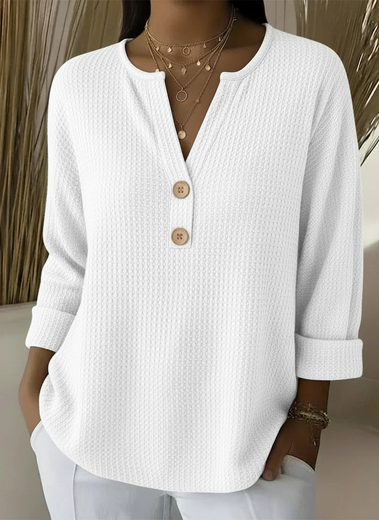 Giselle | Women's Textured Button Neck Sweater, Relaxed Fit Everyday Knit