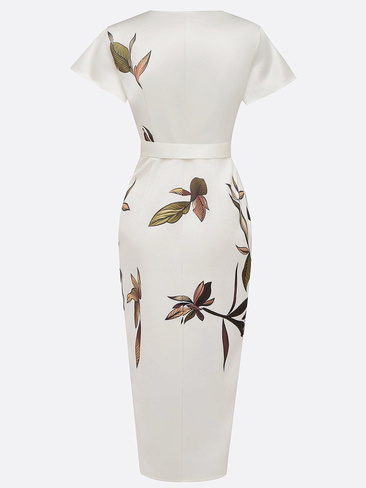 Brenna | Women's Wrap Midi Dress, V-Neck Flutter Sleeve Dress for Vacation