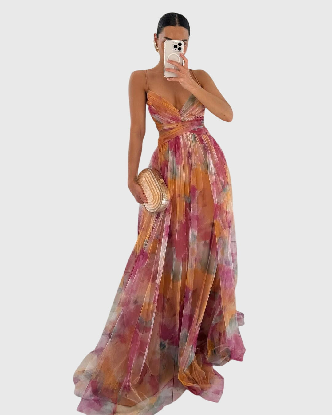 Giselle | Women's Floral Maxi Dress, Crisscross Strap High-Waisted Summer Dress