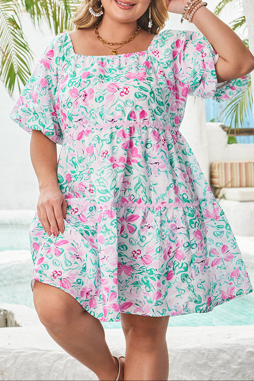 Luna | Women's Floral Recycled Polyester Mini Dress, Puff Sleeve Plus Size Dress
