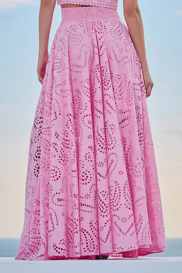 Larissa | Women's Two-Piece Skirt Set, Embroidered Crop Top and High-Waist Maxi Skirt