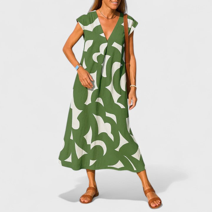 Valery | Women's V-Neck Midi Dress, Lightweight Printed Flowy Dress
