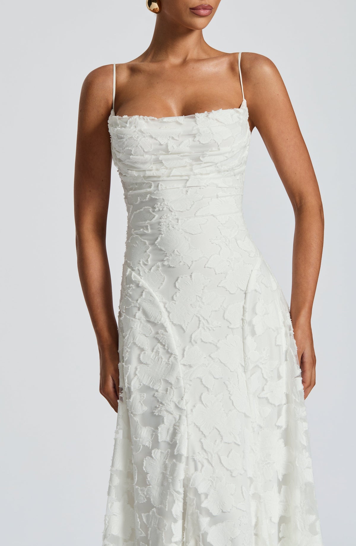 Aveline | Women's Lace Corset Maxi Dress, White Formal Evening Gown for Weddings