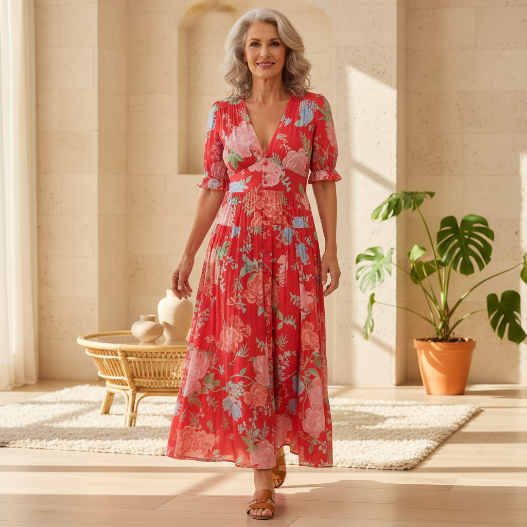 Rosae | Women's Floral Maxi Dress, Breathable Vacation and Wedding Guest Dress