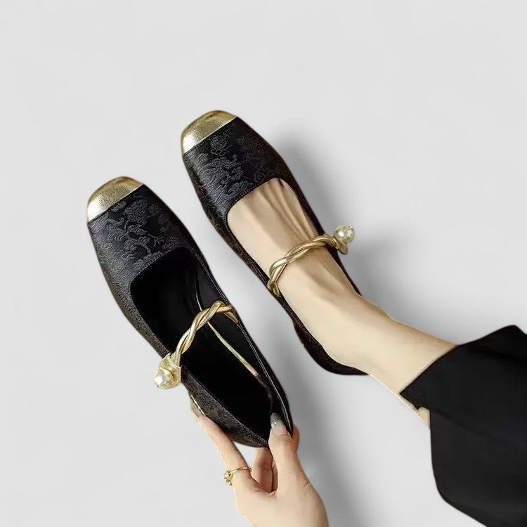 Mestelle | Women's Vegan Leather Mary Jane Shoes, Metallic Toe Block Heel Shoes
