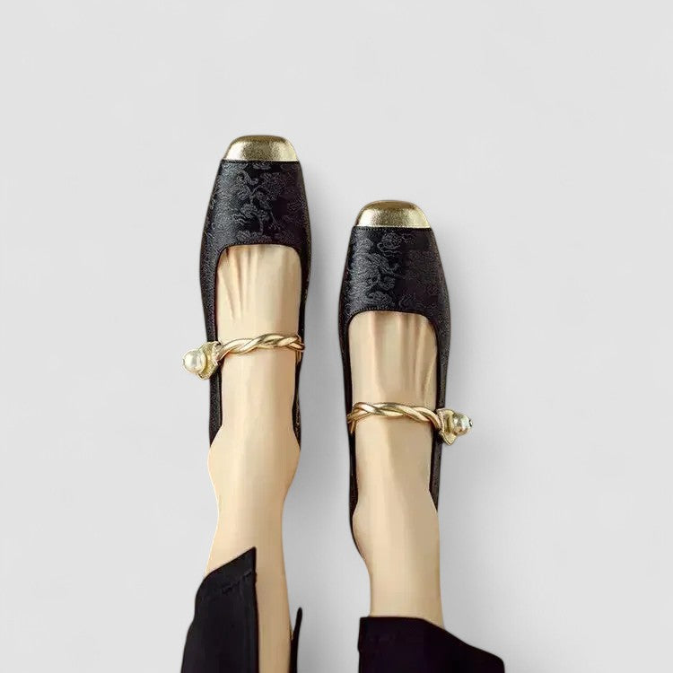 Mestelle | Women's Vegan Leather Mary Jane Shoes, Metallic Toe Block Heel Shoes