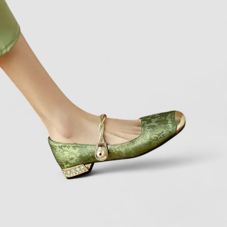 Mestelle | Women's Vegan Leather Mary Jane Shoes, Metallic Toe Block Heel Shoes