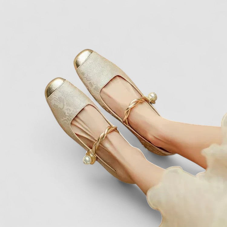 Mestelle | Women's Vegan Leather Mary Jane Shoes, Metallic Toe Block Heel Shoes