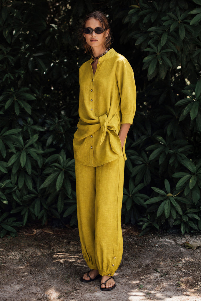 Women's Linen Wide-Leg Pants & Side-Tie Top Co-ord Set