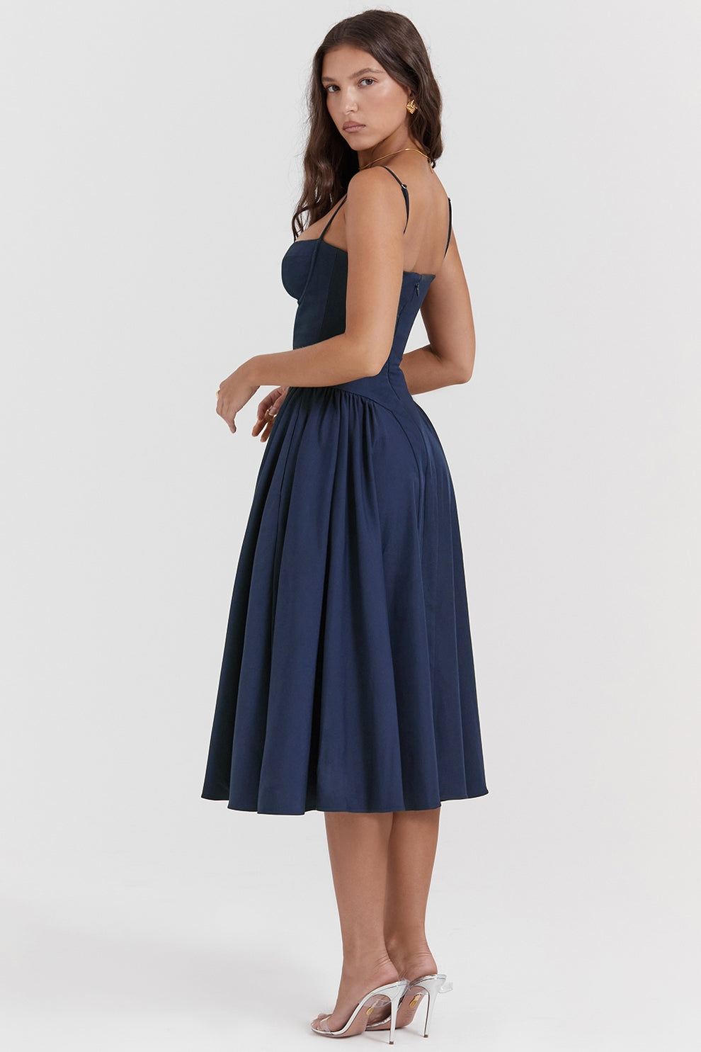 MISA | Women's Sleeveless Midi Dress, Fitted Bodice Flared Formal Dress