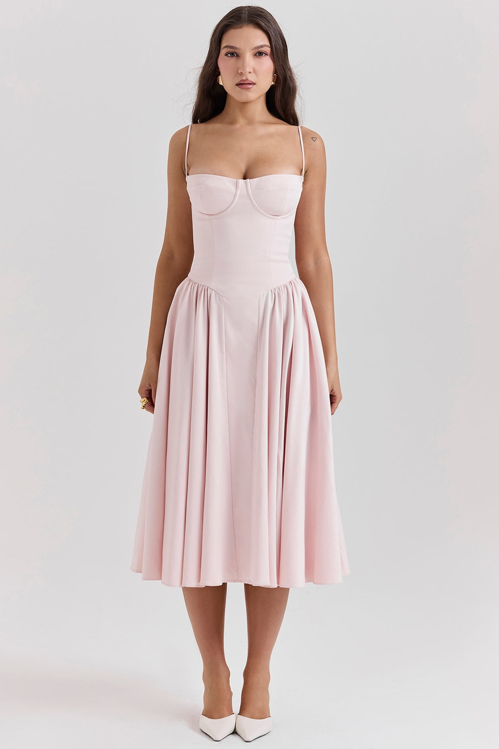 MISA | Women's Sleeveless Midi Dress, Fitted Bodice Flared Formal Dress