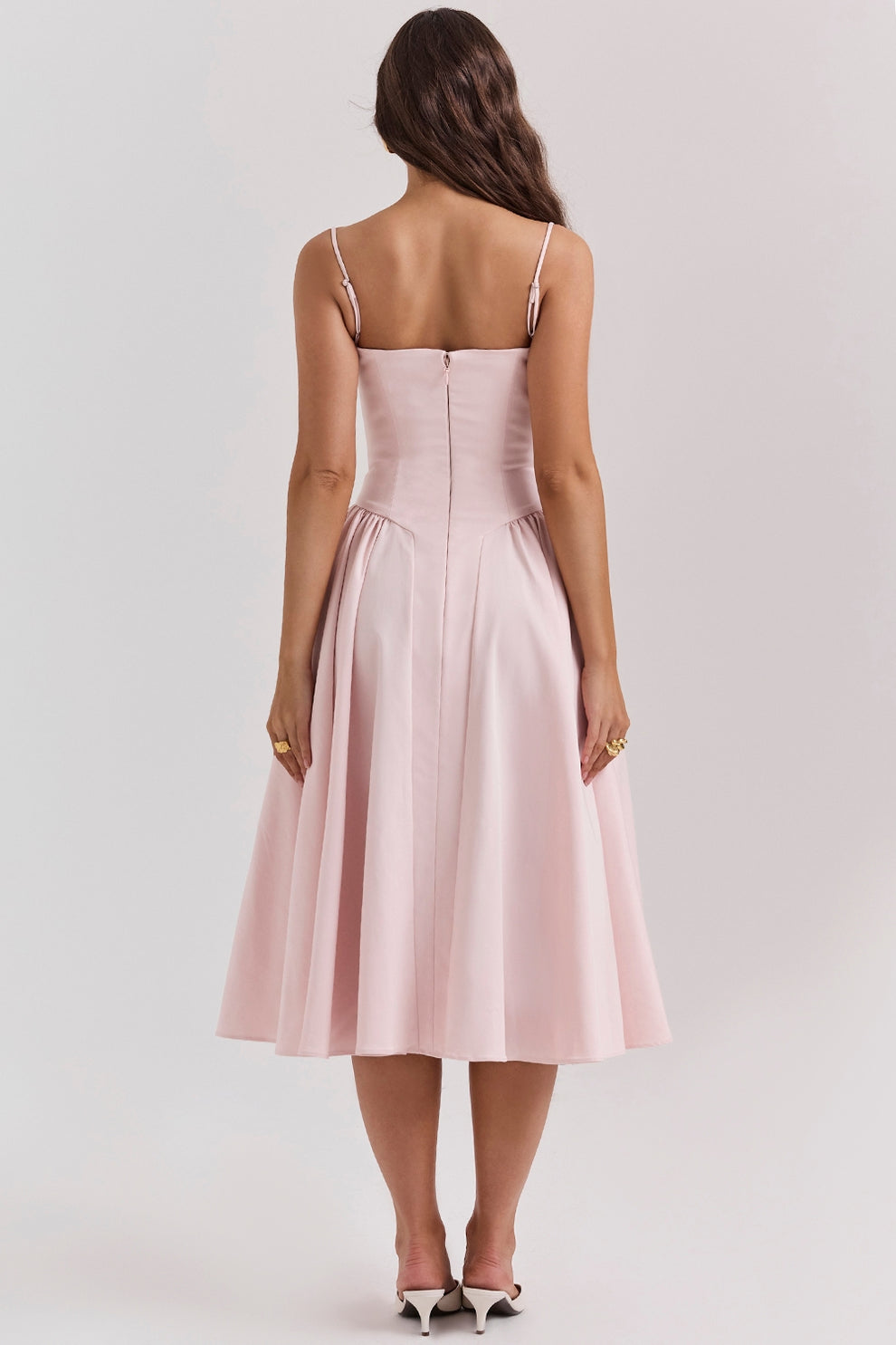 MISA | Women's Sleeveless Midi Dress, Fitted Bodice Flared Formal Dress