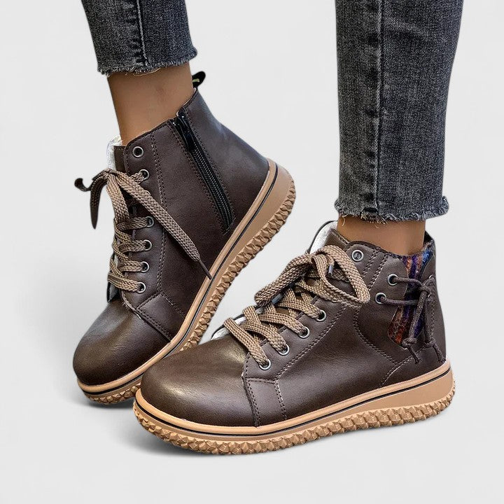 Nyrah | Women's Boho Lace-Up Winter Boots, Knit Collar Non-Slip Boots with Warm Lining