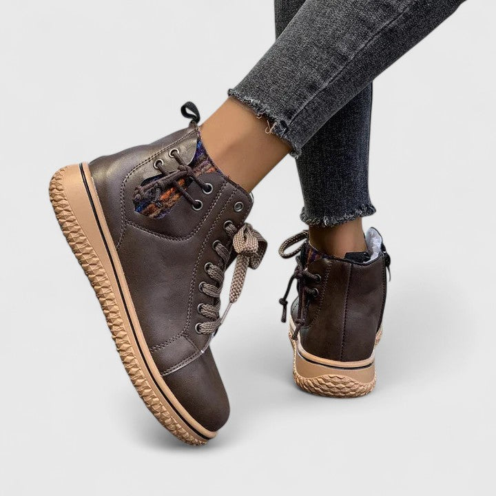 Nyrah | Women's Boho Lace-Up Winter Boots, Knit Collar Non-Slip Boots with Warm Lining