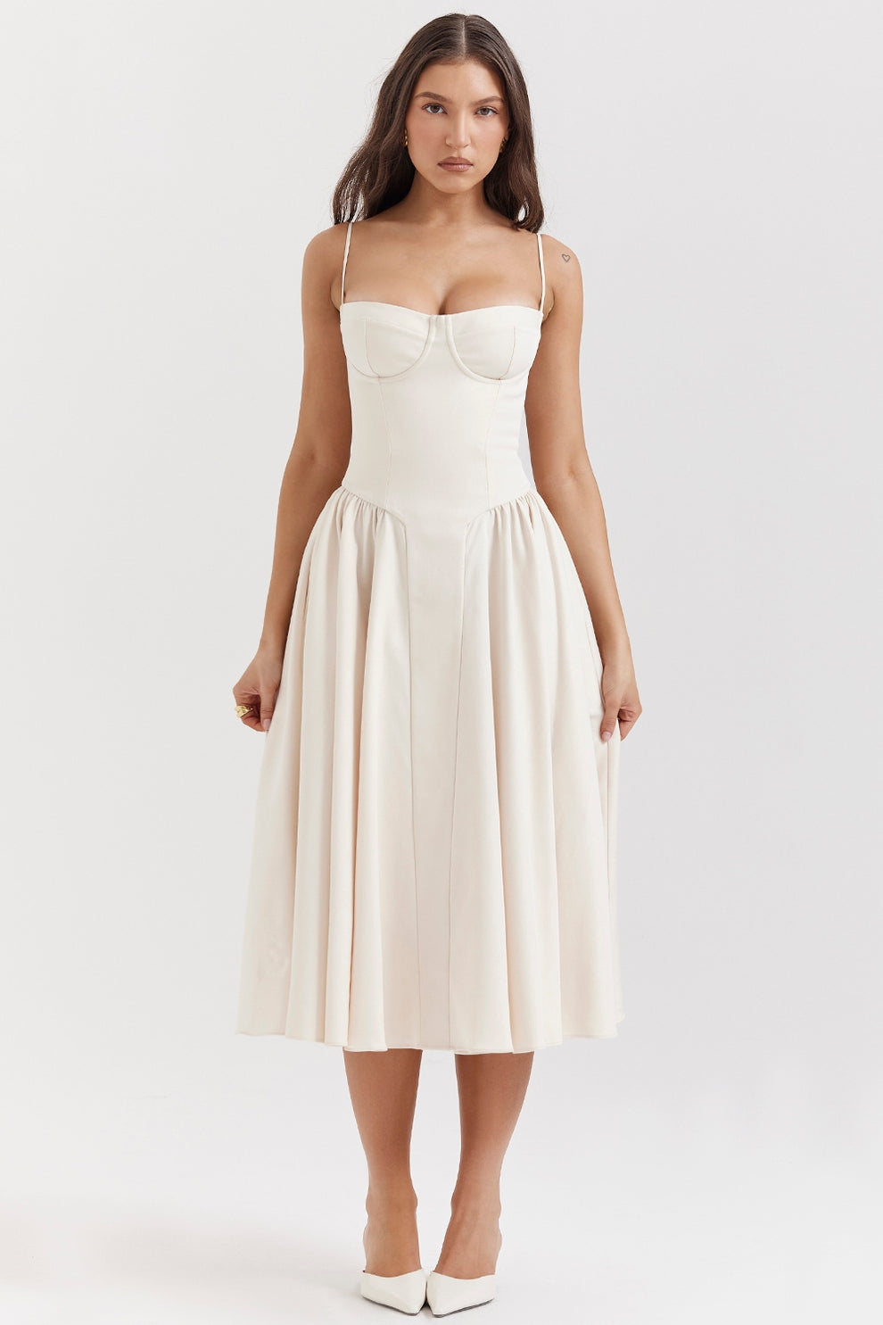 MISA | Women's Sleeveless Midi Dress, Fitted Bodice Flared Formal Dress