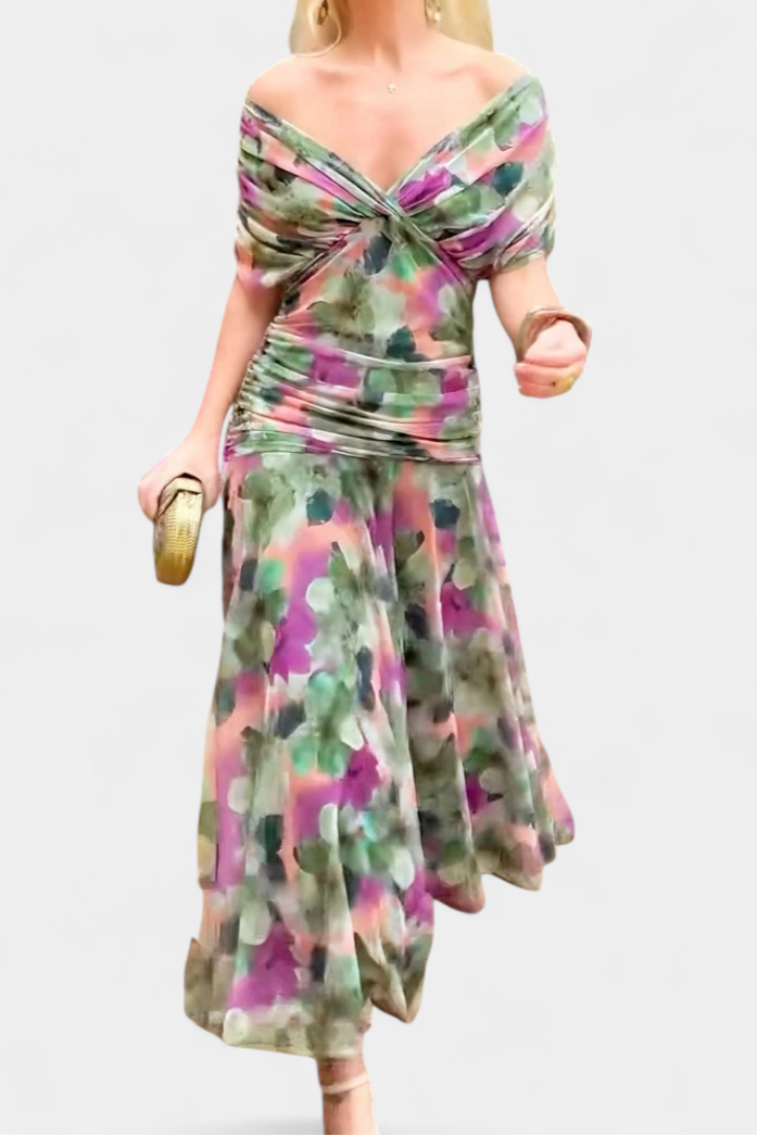 Lowenna | Women's Off-the-Shoulder Maxi Dress, Ruched Evening Party Dress