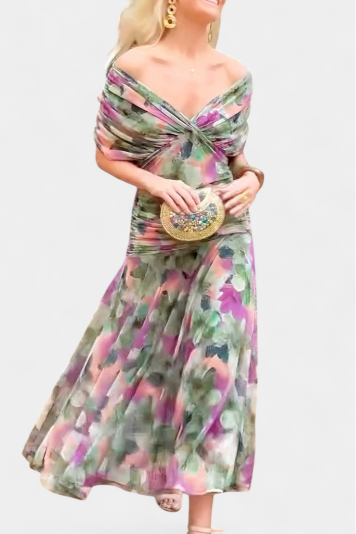 Lowenna | Women's Off-the-Shoulder Maxi Dress, Ruched Evening Party Dress