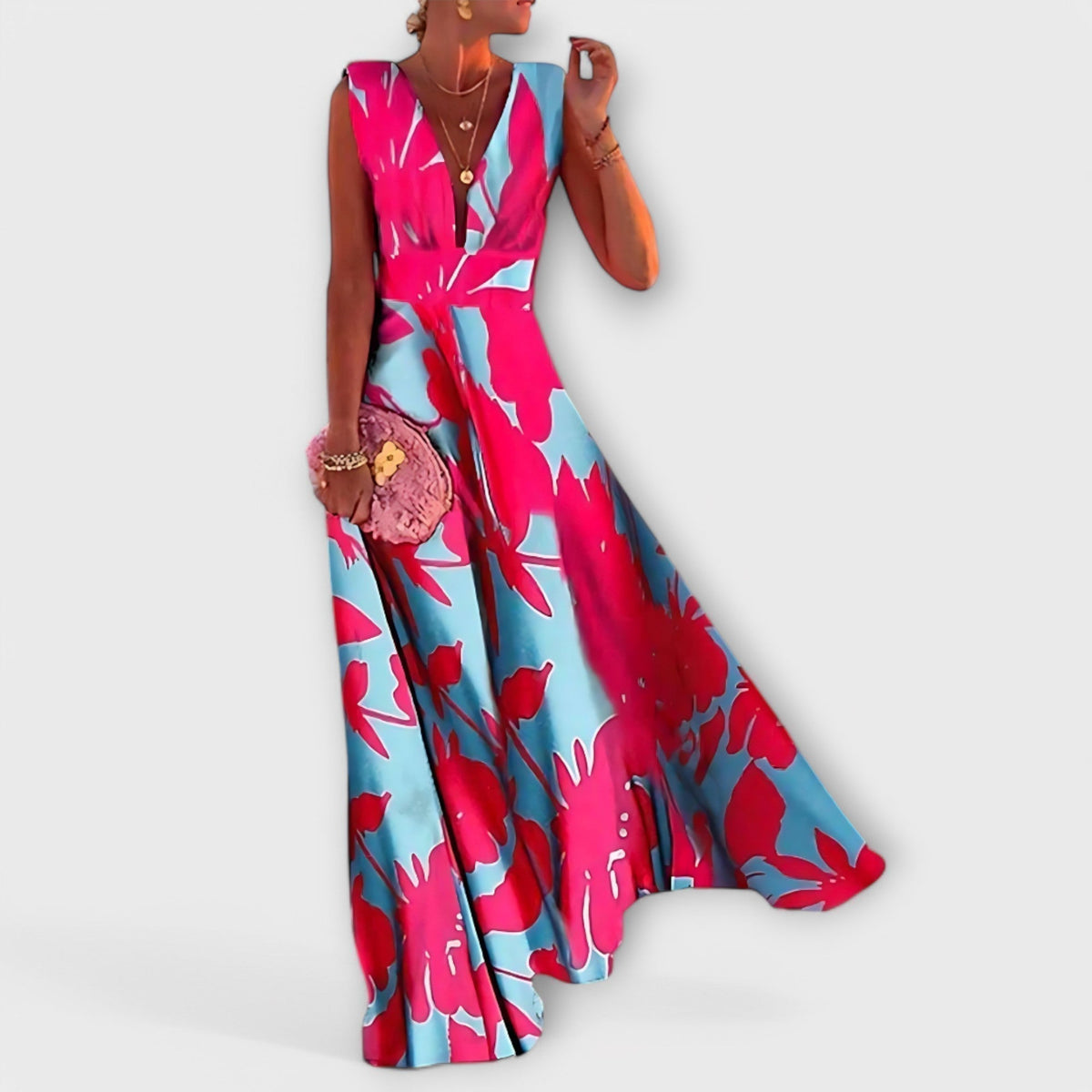 Women's Sleeveless Printed Summer Dress, Lightweight Flowy Dress for Vacation
