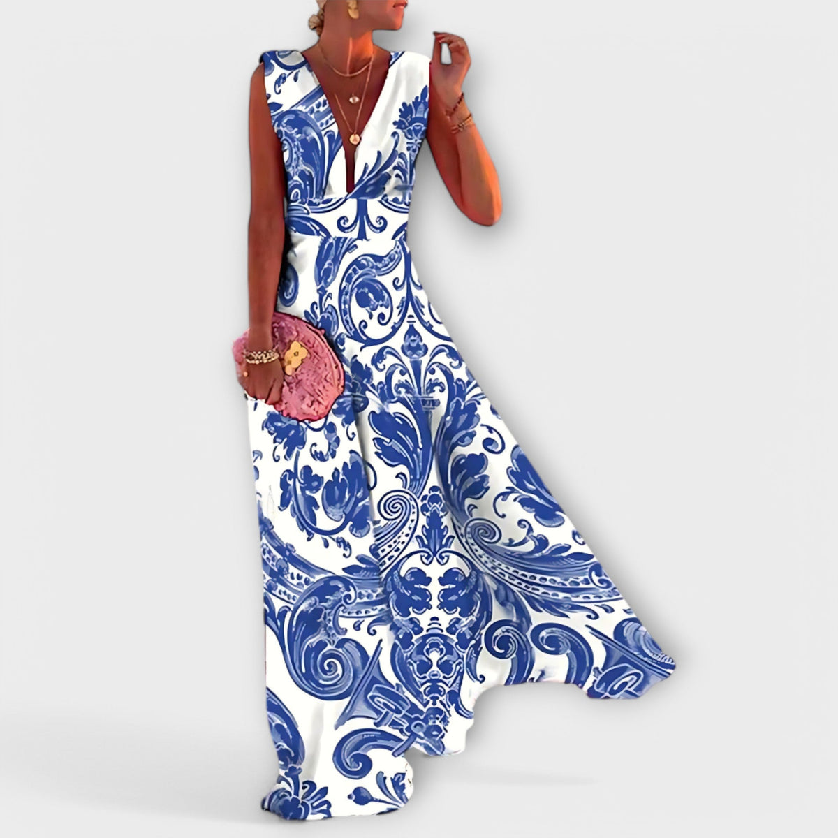 Women's Sleeveless Printed Summer Dress, Lightweight Flowy Dress for Vacation