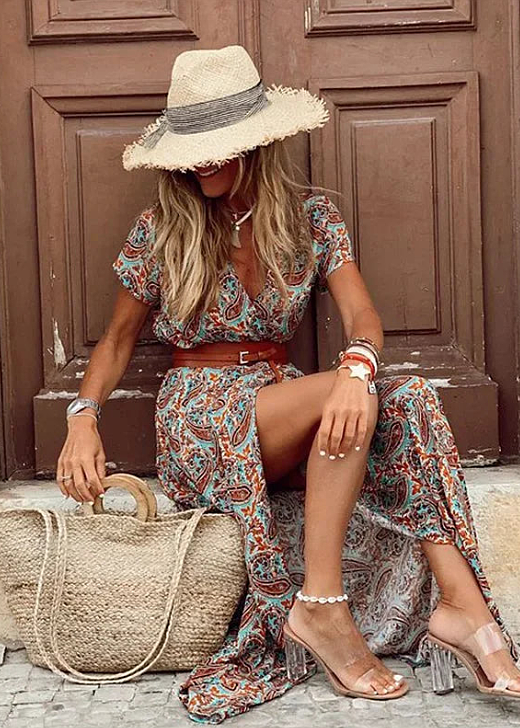 Women's Bohemian Maxi Dress, Flowy Lightweight Long Dress for Summer Days